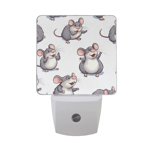 WOBOGO Lovely Cartoon Rat LED Night Light 2 Pcs Set 0.5 Watt Wall Plug in Dusk to Dawn Automatic Switch Soft White Light