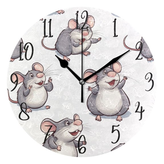 WOBOGO Lovely Cartoon Rat Wall Clock 10in Silent Mechanism Battery Operated Retro Style for Living Room Bedroom and Kitchen Black Pointer