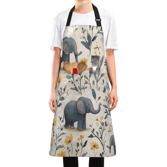 WOBOGO Lovely Elephants Long Apron Waterdrop Resistant with 2 Pockets Cooking Kitchen Chef Apron for Women Men