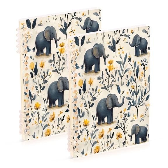 WOBOGO Lovely Elephants Notebook College Horizontal Grid Paper Ink Spill Resistant Water Resistant Cover 8.3x5.7x0.4in