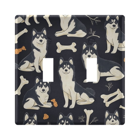WOBOGO Lovely Husky 2-hole Switch Plates PC Flame Retardant Plastic Material Glossy Finish Smooth Touch 4.56x4.48x0.27in