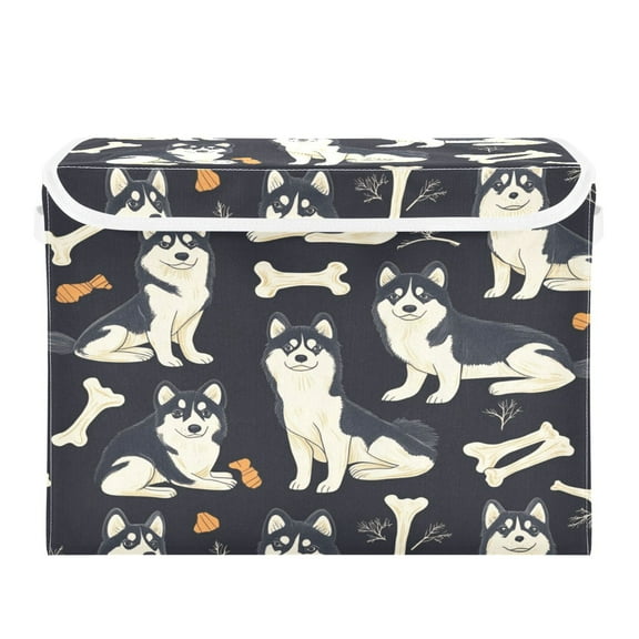 WOBOGO Lovely Husky Large Collapsible Storage Box Flip Lid Fabric Decorative Organizer Container Basket with Handles 16.512.611.8in