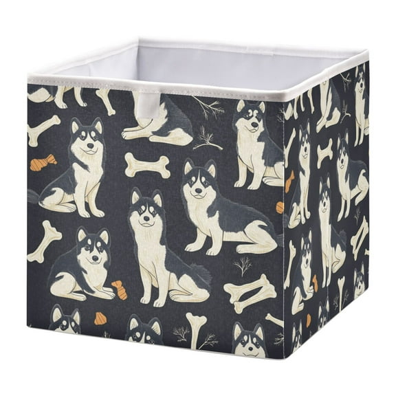 WOBOGO Lovely Husky Storage Basket Foldable Easy to Clean Durable with Hollow Support Plate with Handle 15.75×10.63×6.96 in