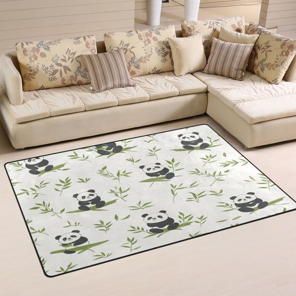 WOBOGO Lovely Panda with Bamboo Carpet Non-Slip Rugs Soft Doormat 31×20in Living Dining Room Bedroom Decorative