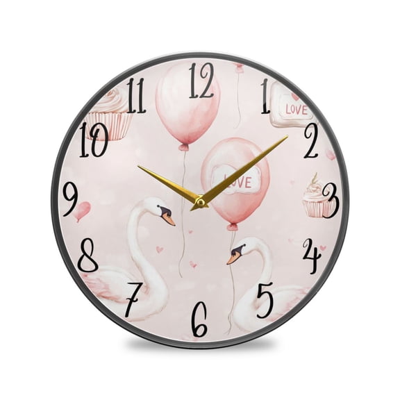 WOBOGO Lovely Pink Swans Acrylic Wall Clock Battery Operated 9.5in Silent No Tick Bedroom Living Room Office Classroom Decoration