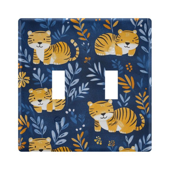 WOBOGO Lovely Tiger 2-hole Switch Plates PC Flame Retardant Plastic Material Glossy Finish Smooth Touch 4.56x4.48x0.27in