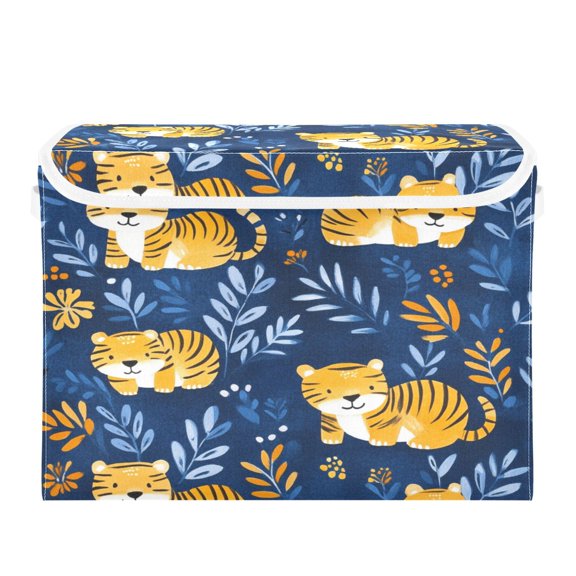 WOBOGO Lovely Tiger Large Collapsible Storage Box Flip Lid Fabric Decorative Organizer Container Basket with Handles 16.512.611.8in