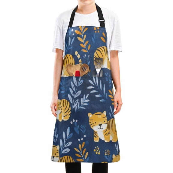 WOBOGO Lovely Tiger Long Apron Waterdrop Resistant with 2 Pockets Cooking Kitchen Chef Apron for Women Men