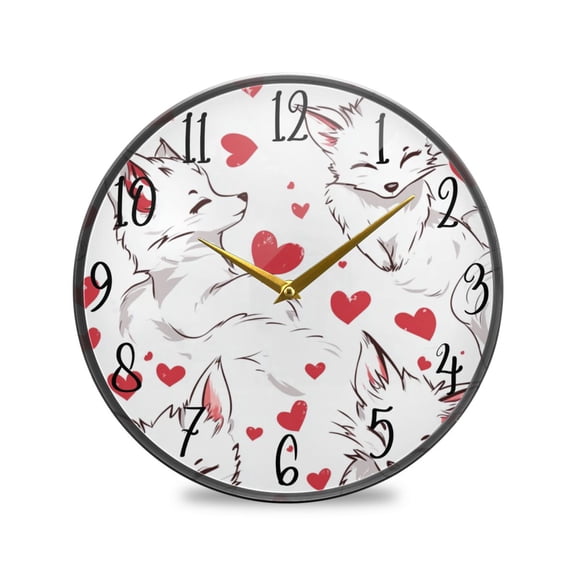 WOBOGO Lovely White Fox Acrylic Wall Clock Battery Operated 9.5in Silent No Tick Bedroom Living Room Office Classroom Decoration