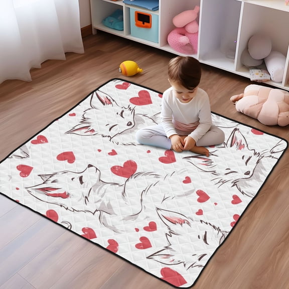 WOBOGO Lovely White Fox Baby Playmats Extra Large Waterproof Rollable Activity Pads for Toddlers 5050inch