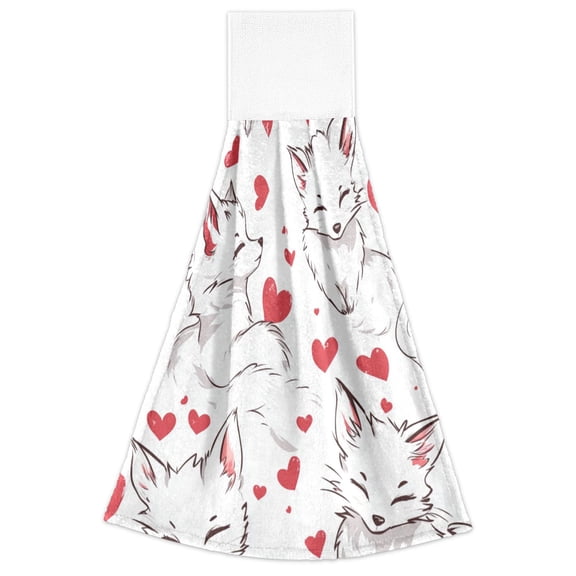 WOBOGO Lovely White Fox Hand Towel Set of 2 Absorbent for Kitchen and Bathroom With Velcro Hanging Loop 18.214in