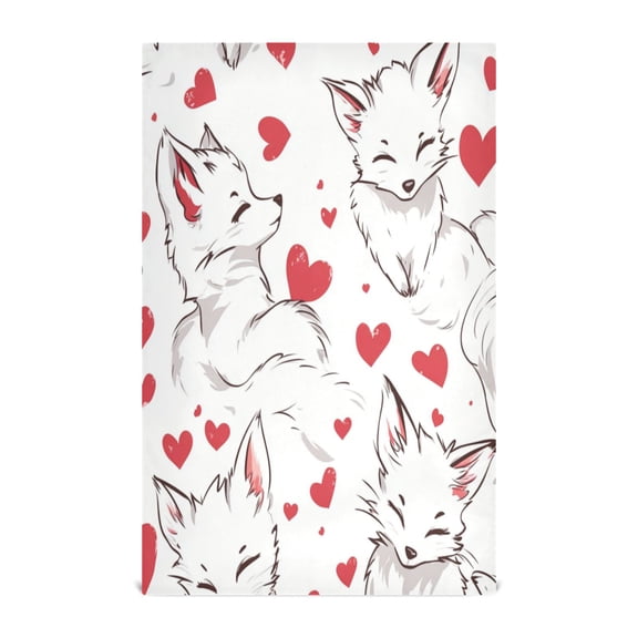 WOBOGO Lovely White Fox Kitchen Towel 1 Piece Large Cotton Dishcloth Premium Absorbency Set with Hanging Loop