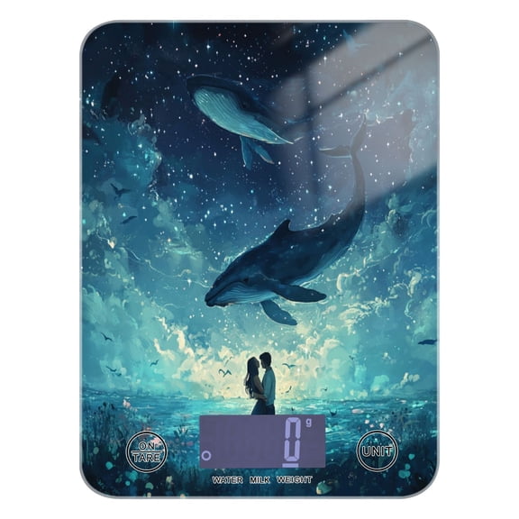 WOBOGO Lovers Whales Pattern Kitchen Scale Digital Gram and Ounce Weighing for Cooking Baking Ketogenic Diet Meal Prep