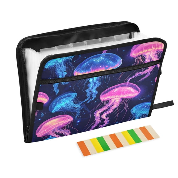 WOBOGO Luminous Jellyfish Expanding File Folder Letter Size Accordion Filing Organizer 13 Pocket Separate Organ Pocket