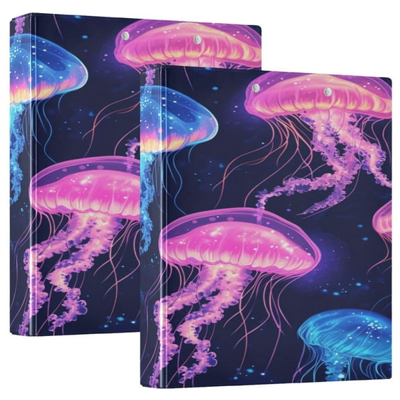 WOBOGO Luminous Jellyfish File Folders Extra Large Capacity to Hold 200 Sheets of Documents Hard Shell Ring Binder for School Home Office