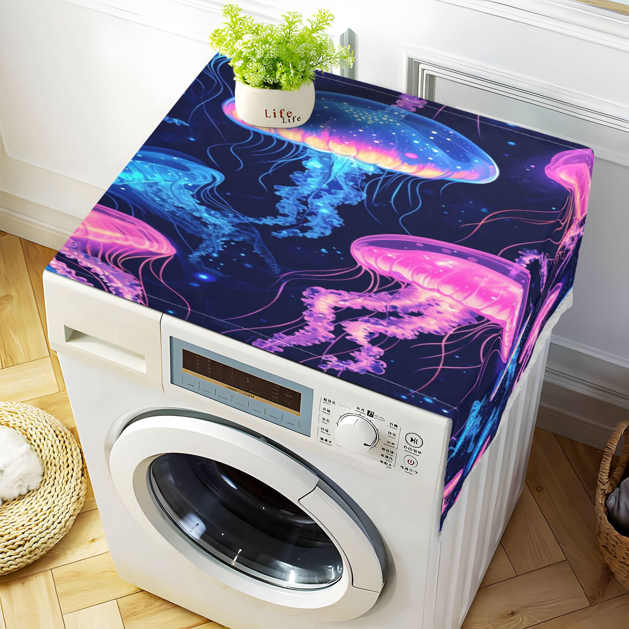 WOBOGO Luminous Jellyfish Washing Machine Cloth Dryer Refrigerator Top Cover Protective Non-Slip Mat For Kitchen Laundry