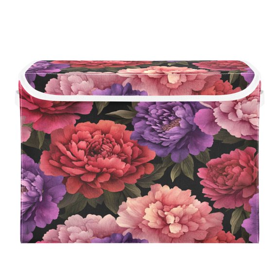 WOBOGO Lush Peonies Large Collapsible Storage Box Flip Lid Fabric Decorative Organizer Container Basket with Handles 16.512.611.8in