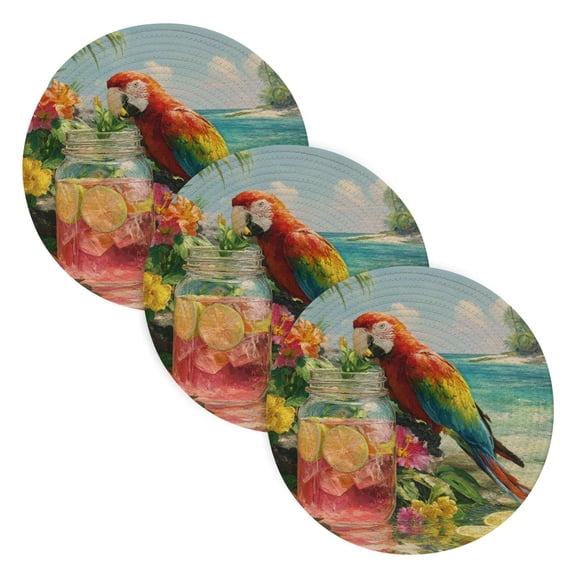 WOBOGO Macaw Coil Placemats 3pcs Resistant Hot Pads Mat for Table Counter Cooking Potholder 15in