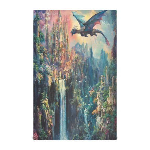 WOBOGO Magic Dragon Castle Kitchen Towel 1 Piece Large Cotton Dishcloth Premium Absorbency Set with Hanging Loop