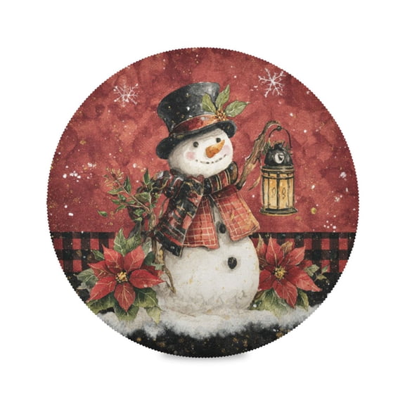 WOBOGO Magical Snowman Round Placemats Set of 1 Heat Resistant Washable Kitchen Table Decorations 15.4in
