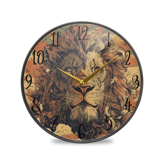 WOBOGO Magnificent Lion Pattern Acrylic Wall Clock Battery Operated 9.5in Silent No Tick Bedroom Living Room Office Classroom Decoration