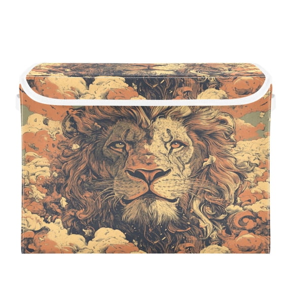 WOBOGO Magnificent Lion Pattern Large Collapsible Storage Box Flip Lid Fabric Decorative Organizer Container Basket with Handles 16.512.611.8in