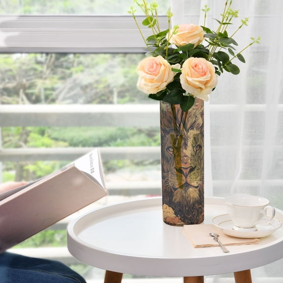 WOBOGO Magnificent Lion Pattern Plastic Vase Home or Wedding Decoration Centerpiece Unbreakable 11.8×3.9in