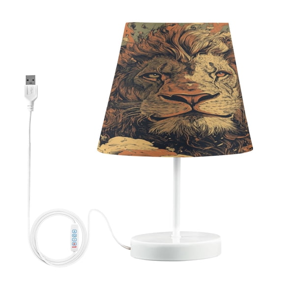 WOBOGO Magnificent Lion Pattern Table Lamps Bedroom 3-Speed Dimmable Farm Style with Fabric Shade for Reading and Home Office