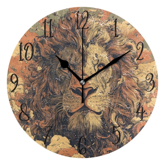 WOBOGO Magnificent Lion Pattern Wall Clock 10in Silent Mechanism Battery Operated Retro Style for Living Room Bedroom and Kitchen Black Pointer