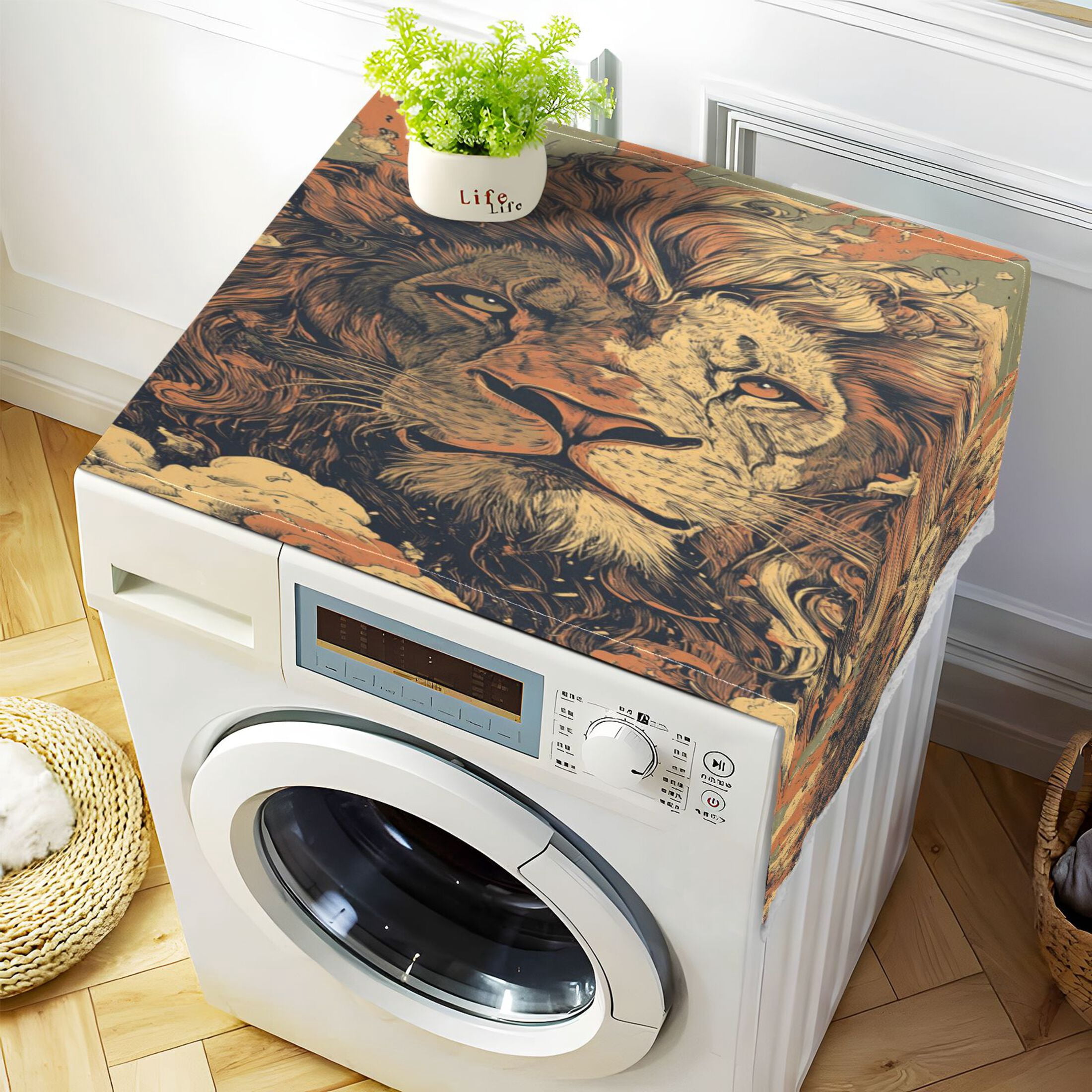WOBOGO Magnificent Lion Pattern Washing Machine Cloth Dryer Refrigerator Top Cover Protective Non-Slip Mat For Kitchen Laundry