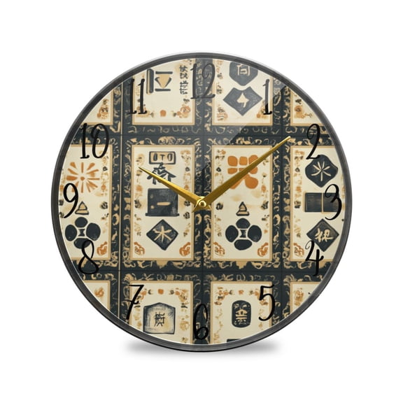 WOBOGO Mahjong Background Acrylic Wall Clock Battery Operated 9.5in Silent No Tick Bedroom Living Room Office Classroom Decoration
