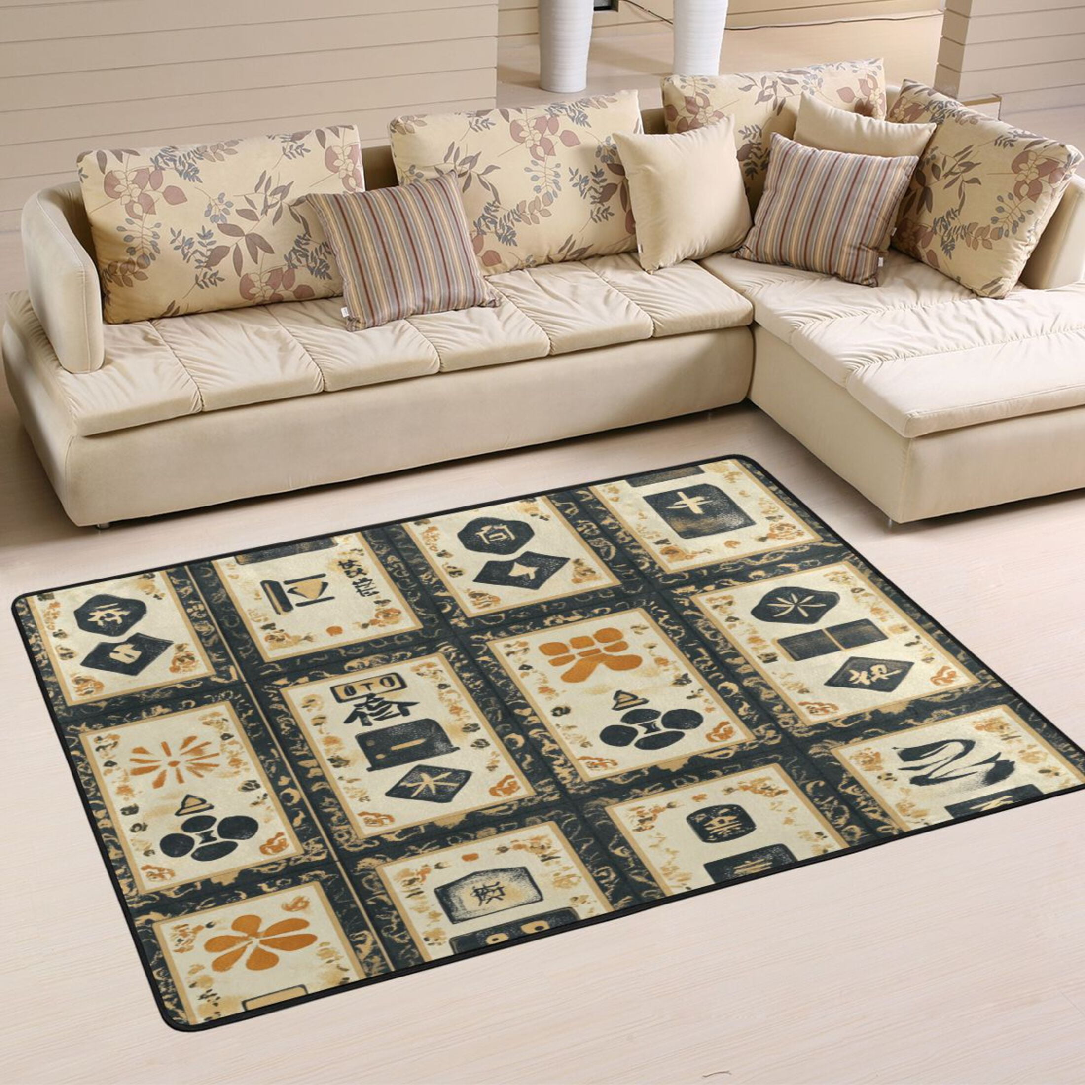 WOBOGO Mahjong Background Carpet Non-Slip Rugs Soft Doormat 36×24in Living Dining Room Bedroom Decorative
