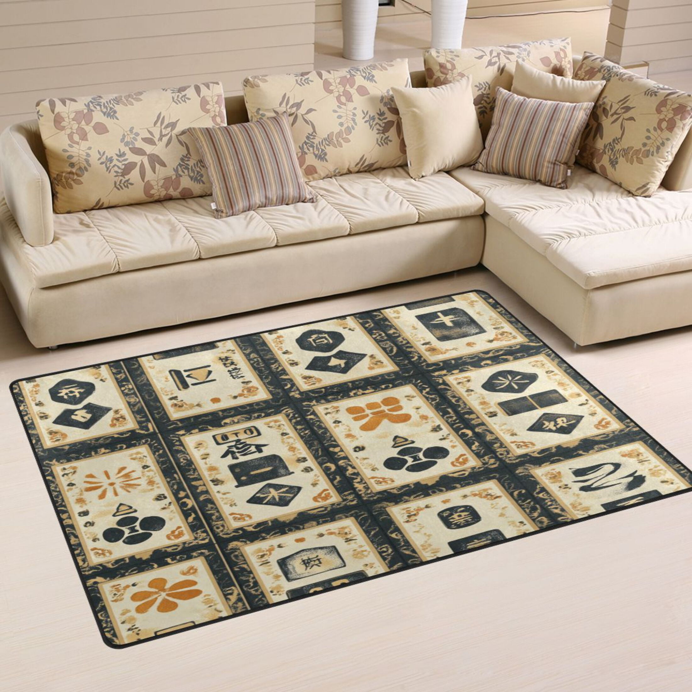 WOBOGO Mahjong Background Carpet Non-Slip Rugs Soft Doormat 60×39in Living Dining Room Bedroom Decorative