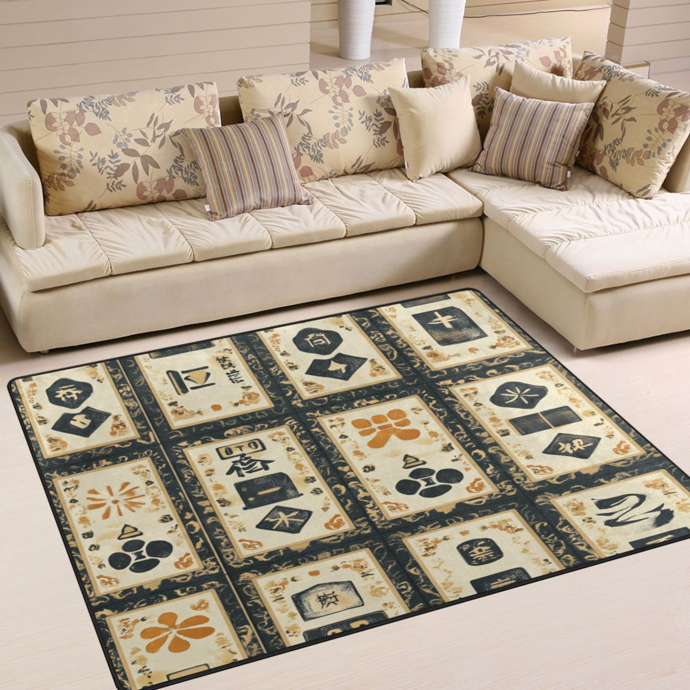 WOBOGO Mahjong Background Carpet Non-Slip Rugs Soft Doormat 63×48in Living Dining Room Bedroom Decorative