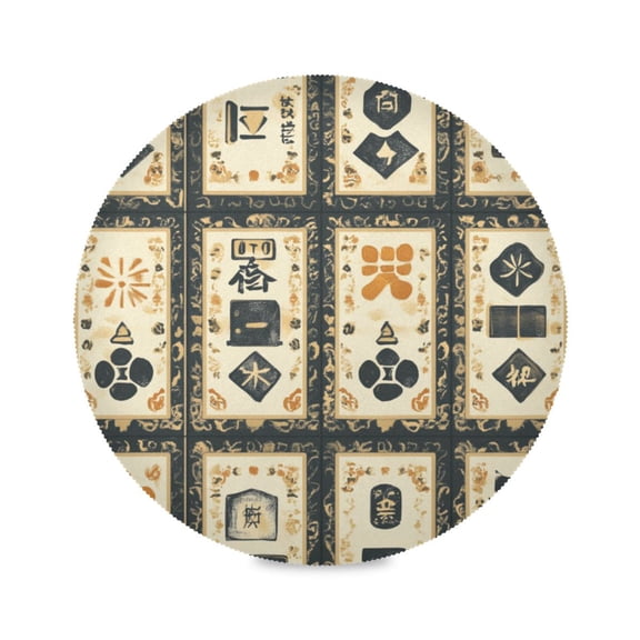 WOBOGO Mahjong Background Round Placemats Set of 1 Heat Resistant Washable Kitchen Table Decorations 15.4in