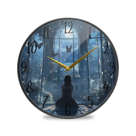 WOBOGO Maiden Gazing at Night View Acrylic Wall Clock Battery Operated 9.5in Silent No Tick Bedroom Living Room Office Classroom Decoration