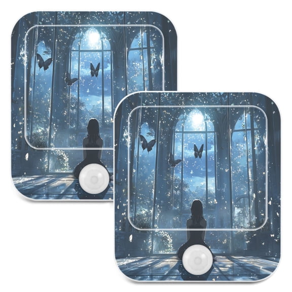 WOBOGO Maiden Gazing at Night View Night Light Lamp with Smart Sensor Dusk to Dawn Sensor 0.6W Plug-in 2-Pack