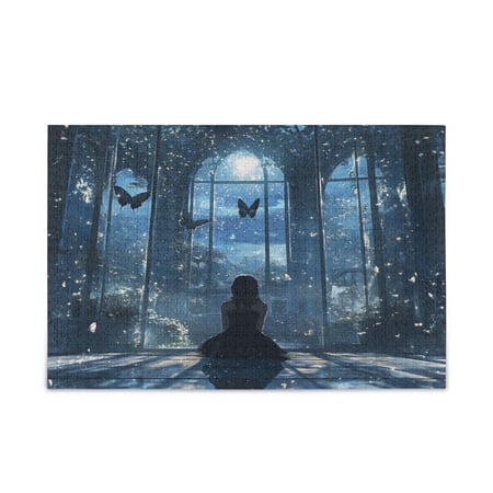 WOBOGO Maiden Gazing at Night View Puzzle Challenge 500 Piece Jigsaw Suitable for Game Night Finished Size 20.5 x 14.9in