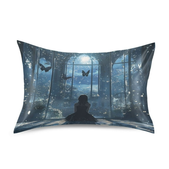 WOBOGO Maiden Gazing at Night View Satin Pillowcase Soft Smooth Envelope Design Comfortable Bedding Essentials 20×26in