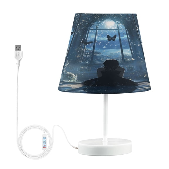 WOBOGO Maiden Gazing at Night View Table Lamps Bedroom 3-Speed Dimmable Farm Style with Fabric Shade for Reading and Home Office