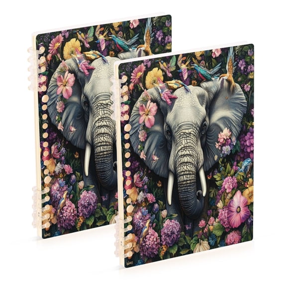 WOBOGO Majestic Elephant Notebook College Horizontal Grid Paper Ink Spill Resistant Water Resistant Cover 8.3x5.7x0.4in