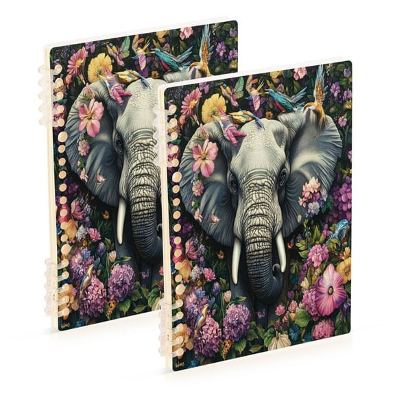 WOBOGO Majestic Elephant Notebook College Horizontal Grid Paper Ink Spill Resistant Water Resistant Cover 8.3x5.7x0.4in