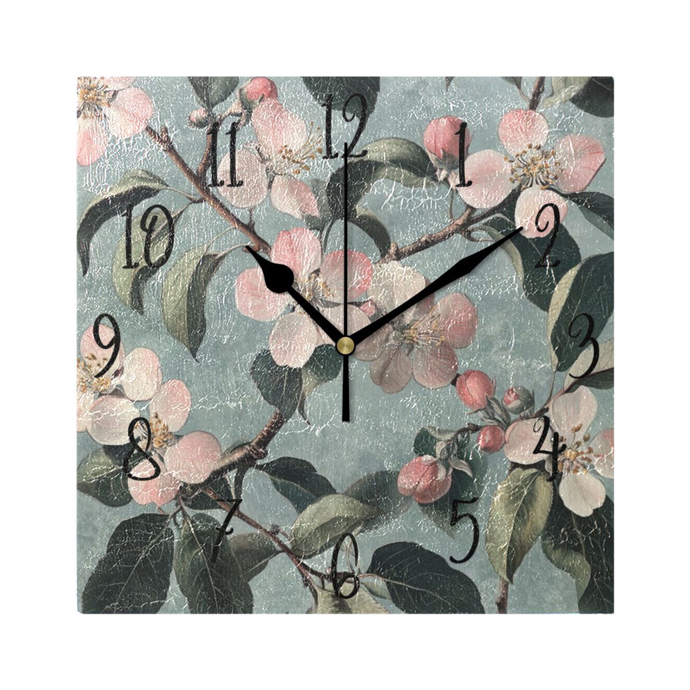 WOBOGO Malus Spectabilis Wall Clock 7.78 Inch Battery Operated Silent ...