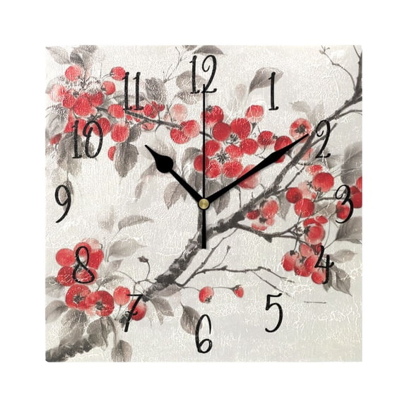 WOBOGO Malus Spectabilis Wall Clock 7.78 Inch Battery Operated Silent Unit Square Rustic Vintage Style for Home Bedroom Office Black Pointer