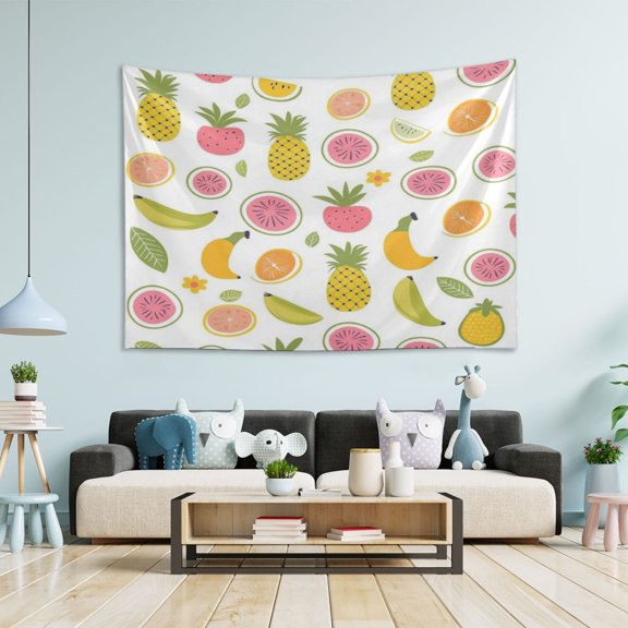 WOBOGO Many Different Fruits on White Background Tapestry 90×60in Home Living Room Bedroom Wall Hanging Ornaments