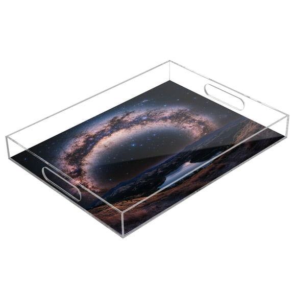 WOBOGO Many Stars Acrylic Serving Trays 15.7x11.8 Inch Spill Proof Clear Decorative Organizer with Handle