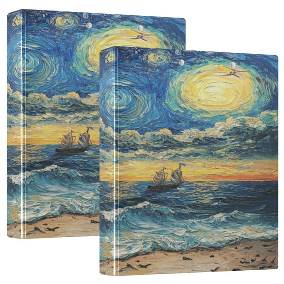 WOBOGO Many Stars at Sea File Folders Extra Large Capacity to Hold 200 Sheets of Documents Hard Shell Ring Binder for School Home Office