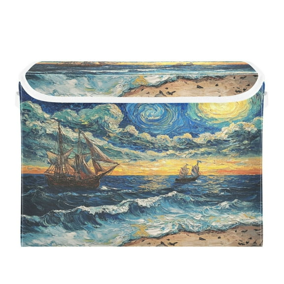 WOBOGO Many Stars at Sea Large Collapsible Storage Box Flip Lid Fabric Decorative Organizer Container Basket with Handles 16.512.611.8in
