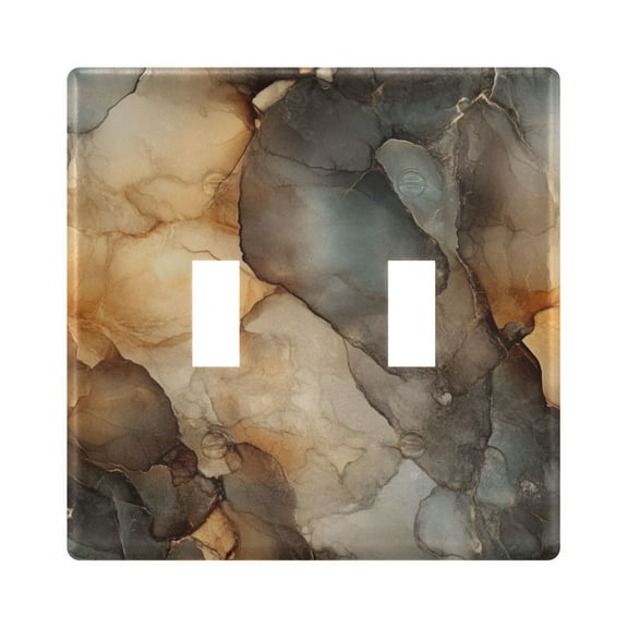 WOBOGO Marble Brown Pattern 2-hole Switch Plates PC Flame Retardant Plastic Material Glossy Finish Smooth Touch 4.56x4.48x0.27in