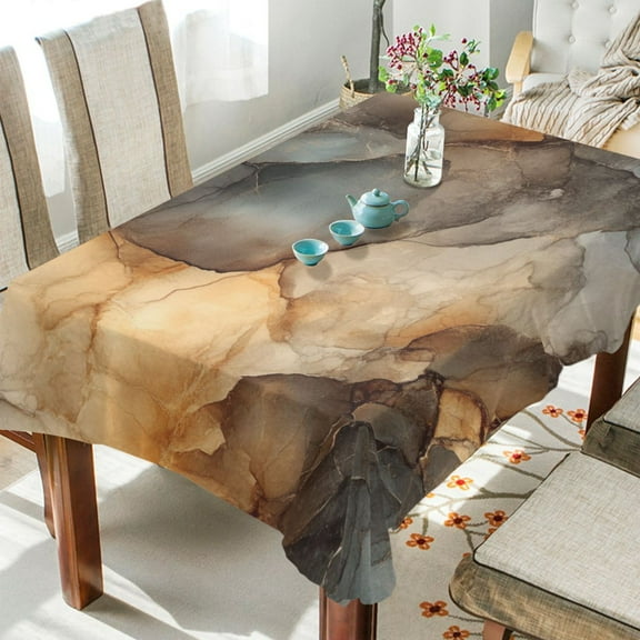 WOBOGO Marble Brown Pattern Square Tablecloth 54×72in Polyester Fabric Tablecloth Washable Dust Resistant Wrinkle Resistant